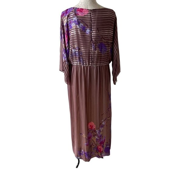 Hanae Mori Vintage 70s Womens Maxi Dress Size 12 Pink Purple Floral Chiffon - Picture 15 of 16